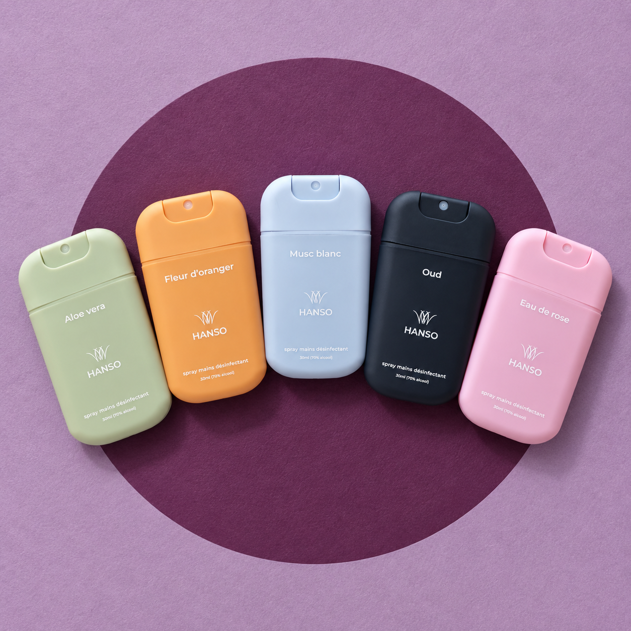 Les cinq parfums des sprays mains HANSO